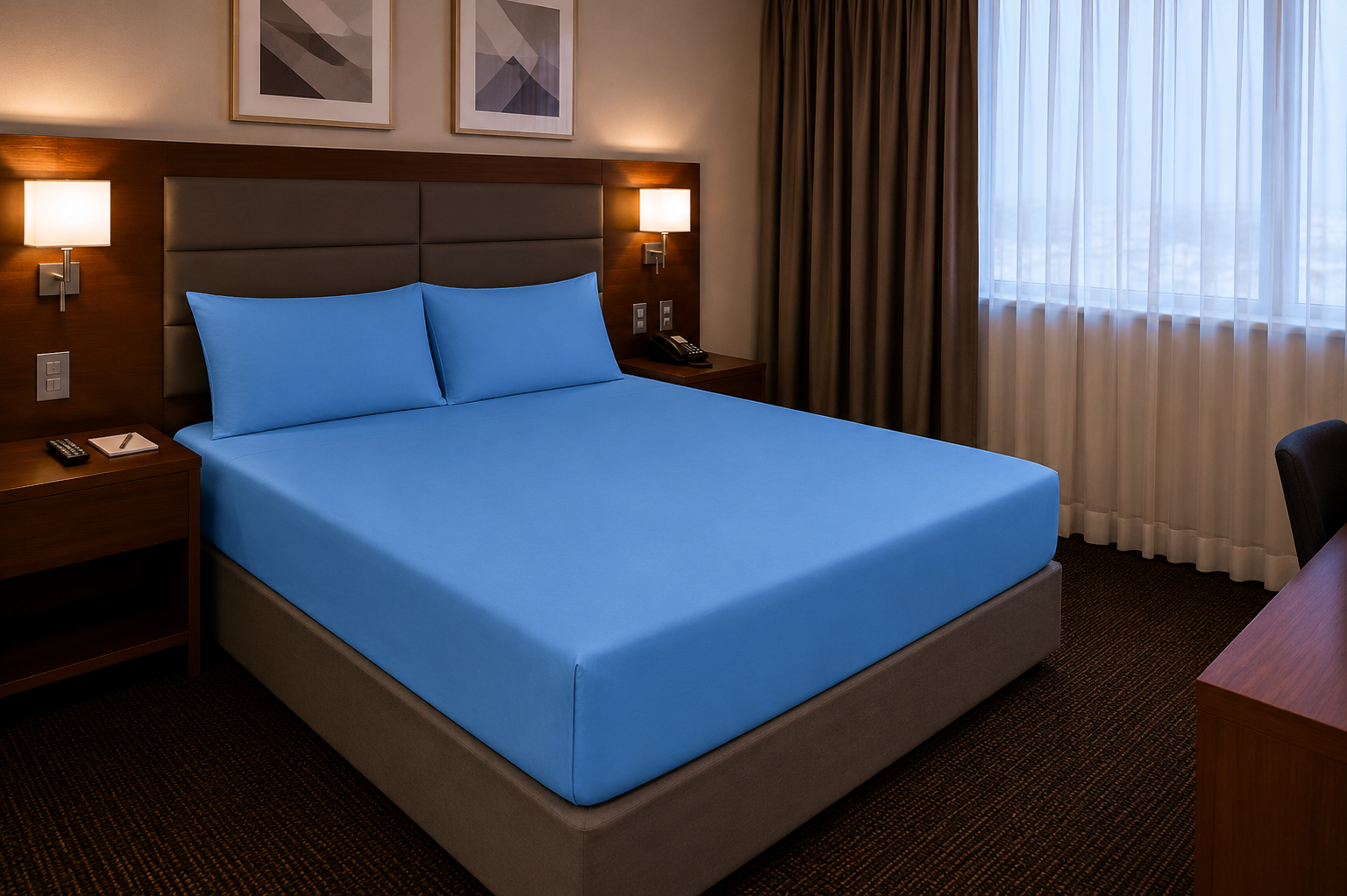 Lençol Queen C/ Elástico 1,98m X 1,58m X 30cm - 180 Fios - 60% Alg / 40% Poli - AZUL